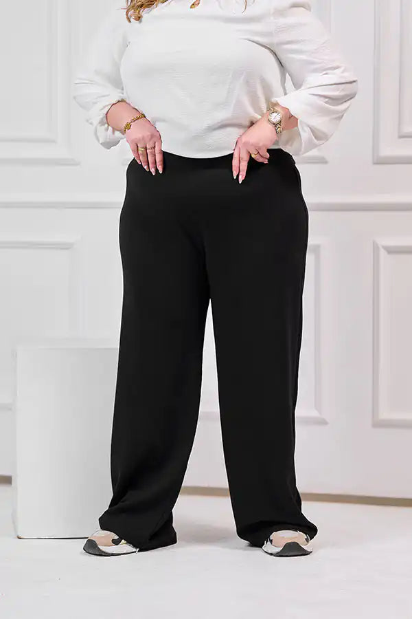 Plus Size Black Wide Leg Trousers | Tobay