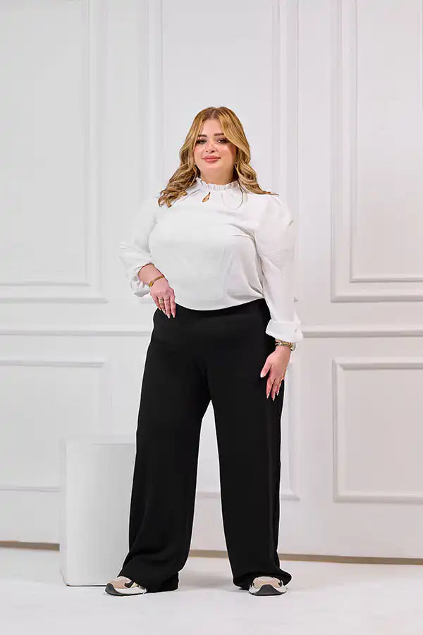 Plus Size Black Wide Leg Trousers | Tobay