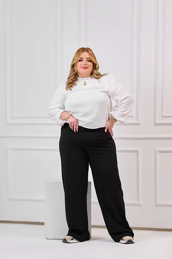 Plus Size Black Wide Leg Trousers | Tobay