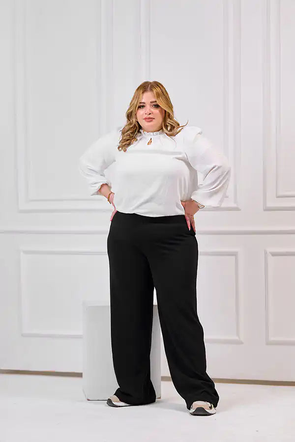 Plus Size Black Wide Leg Trousers | Tobay