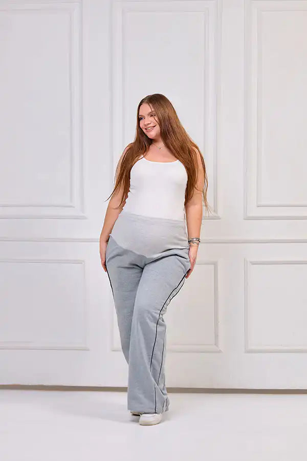 Women's Winter Fleece-Lined Maternity Leggings - Gray