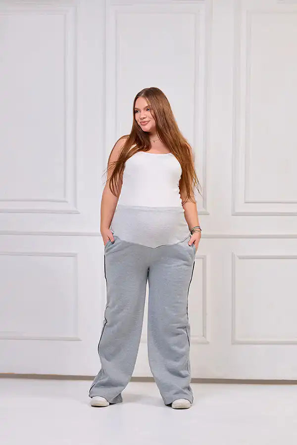 Women's Winter Fleece-Lined Maternity Leggings - Gray