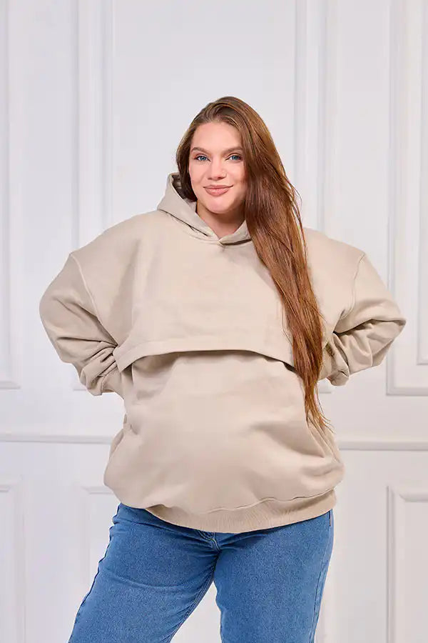 Maternity and Nursing Winter Hoodie - Beige
