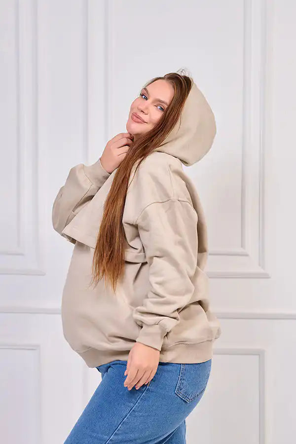 Maternity and Nursing Winter Hoodie - Beige