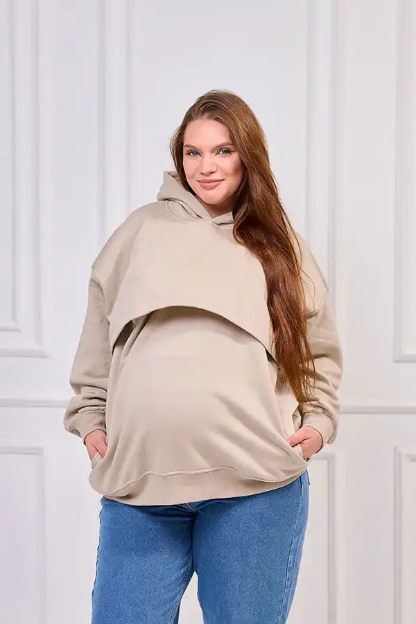 Maternity and Nursing Winter Hoodie - Beige