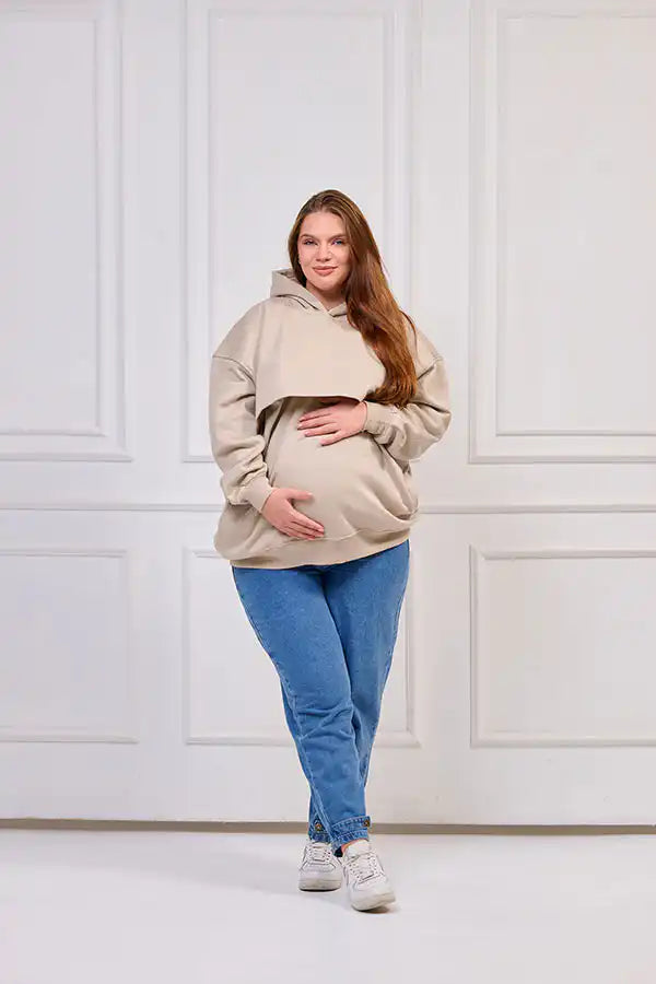 Maternity and Nursing Winter Hoodie - Beige