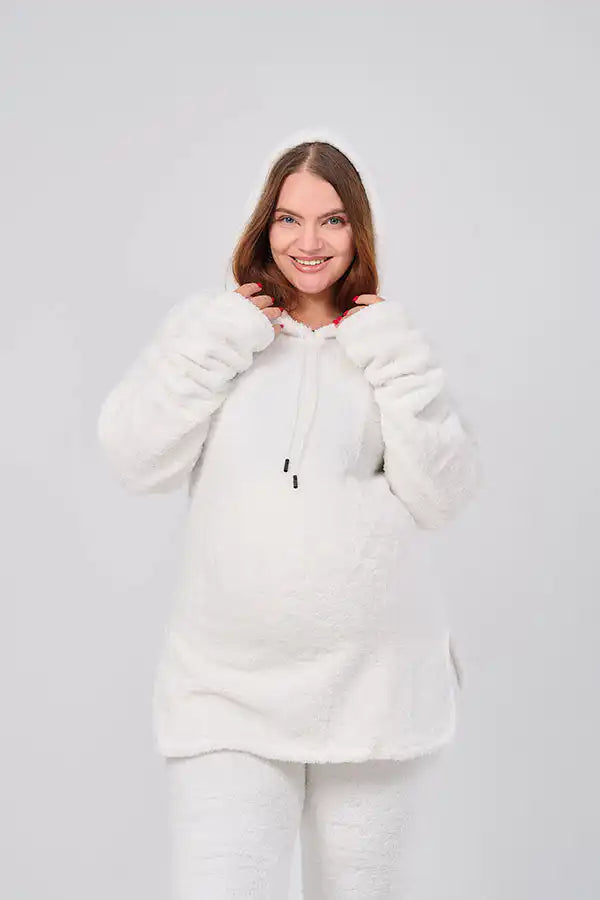 Furry winter maternity set - off-white