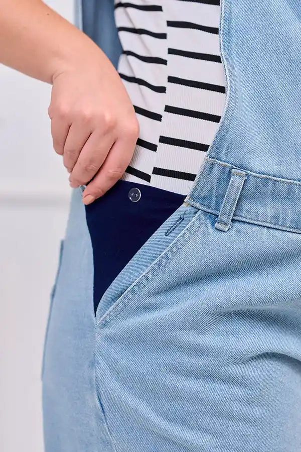 Light wash denim maternity dungarees - with pockets | Tobay