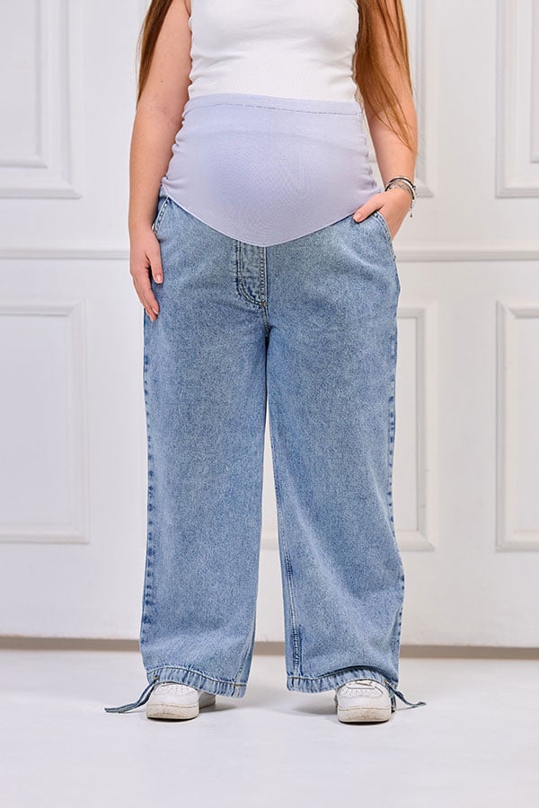 2x1 Light Wash Wide-Leg Maternity Jeans - Comfortable & Practical | Tobay