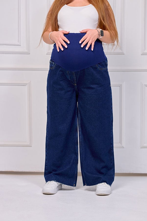 Dark Wash Wide Leg Maternity Jeans - Comfortable & Unique | Tobay