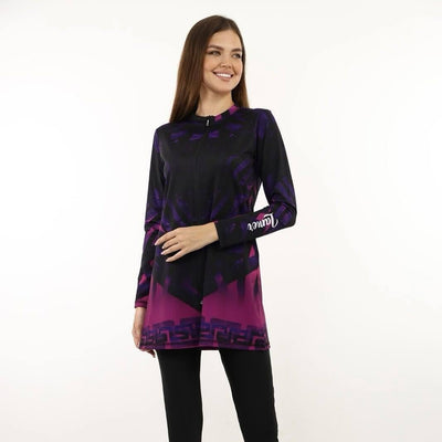 مايوة "Purple &amp; Black Print" محتشم و مريح| TOBAY