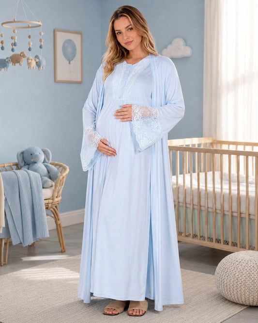 طقم المستشفى والولادة للأم 2 قطعة – Baby Blue | Tobay