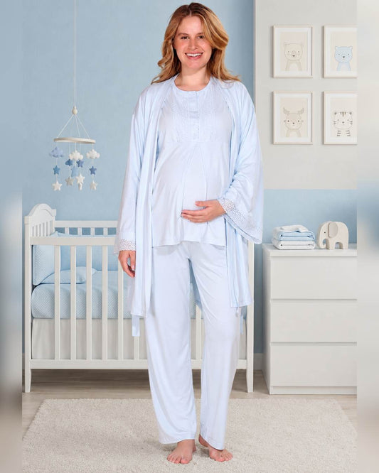  Maternity pyjama & Hospital Delivery Set 3-pieces – Baby Blue | Tobay