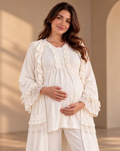Maternity & Nursing Pajama Set – 3-Piece off-white | TOBAY