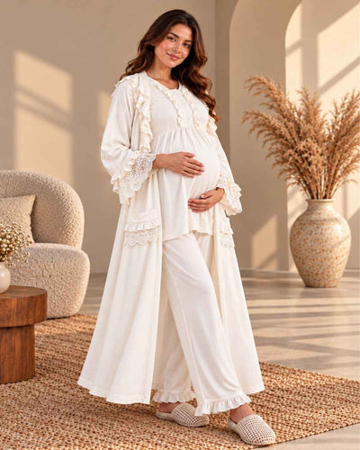 Maternity & Nursing Pajama Set – 3-Piece off-white | TOBAY