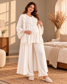 Maternity & Nursing Pajama Set – 3-Piece off-white | TOBAY