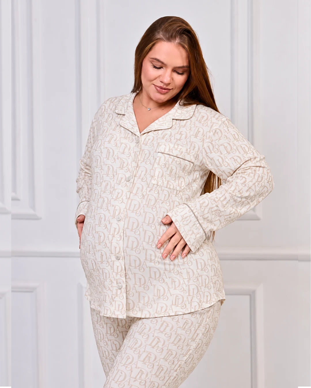 Maternity & Nursing Pajama Set 2-Piece Off-White | Tobay