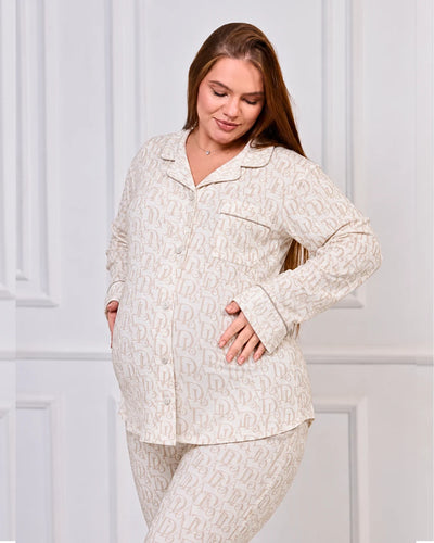Maternity & Nursing Pajama Set 2-Piece Off-White | Tobay