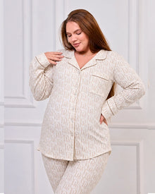 Maternity & Nursing Pajama Set 2-Piece Off-White | Tobay