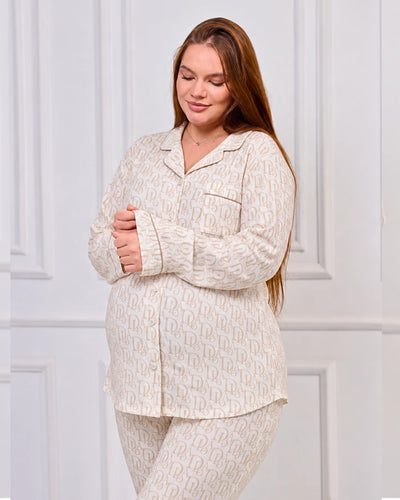 Maternity & Nursing Pajama Set 2-Piece Off-White | Tobay