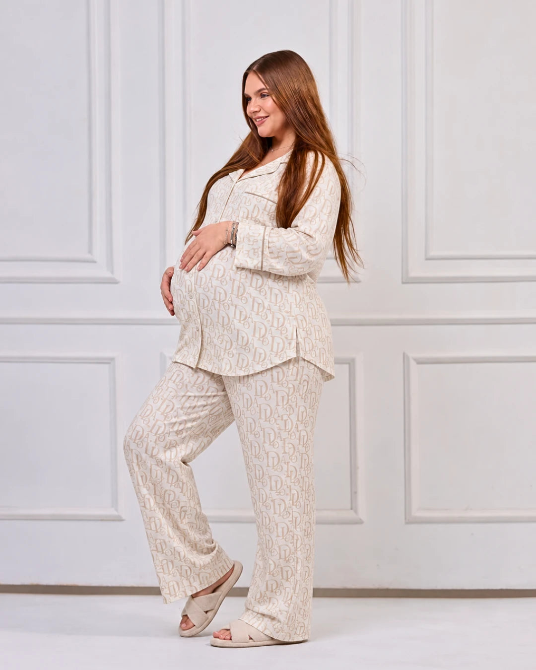 Maternity & Nursing Pajama Set 2-Piece Off-White | Tobay
