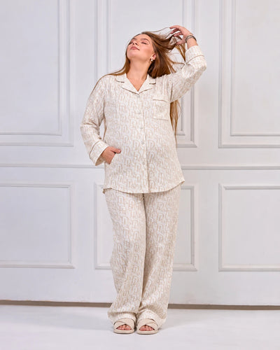 Maternity & Nursing Pajama Set 2-Piece Off-White | Tobay