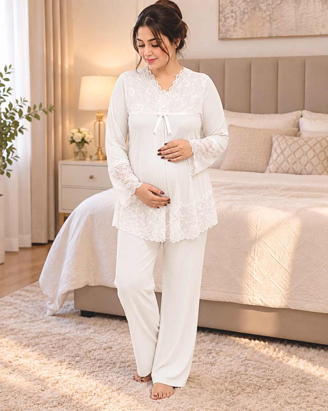 Maternity Pyjama Set 3-Piece – Off-White | Tobay
