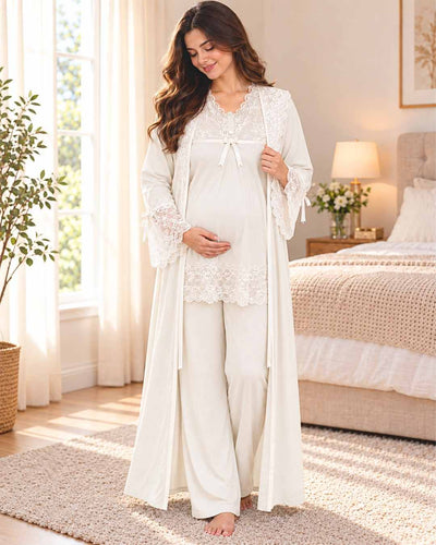 Maternity Pyjama Set 3-Piece – Off-White | Tobay