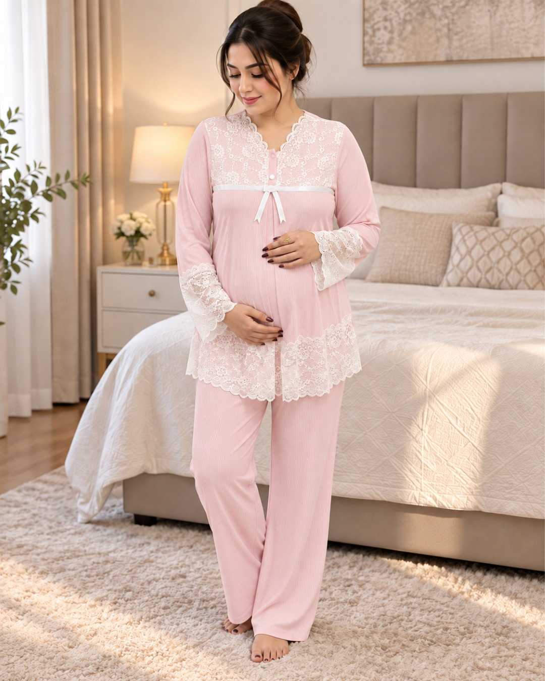 Maternity Pyjama Set 3-Piece – Soft Pink | Tobay