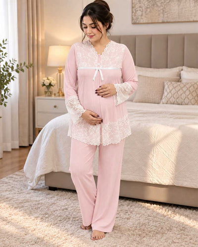Maternity Pyjama Set 3-Piece – Soft Pink | Tobay