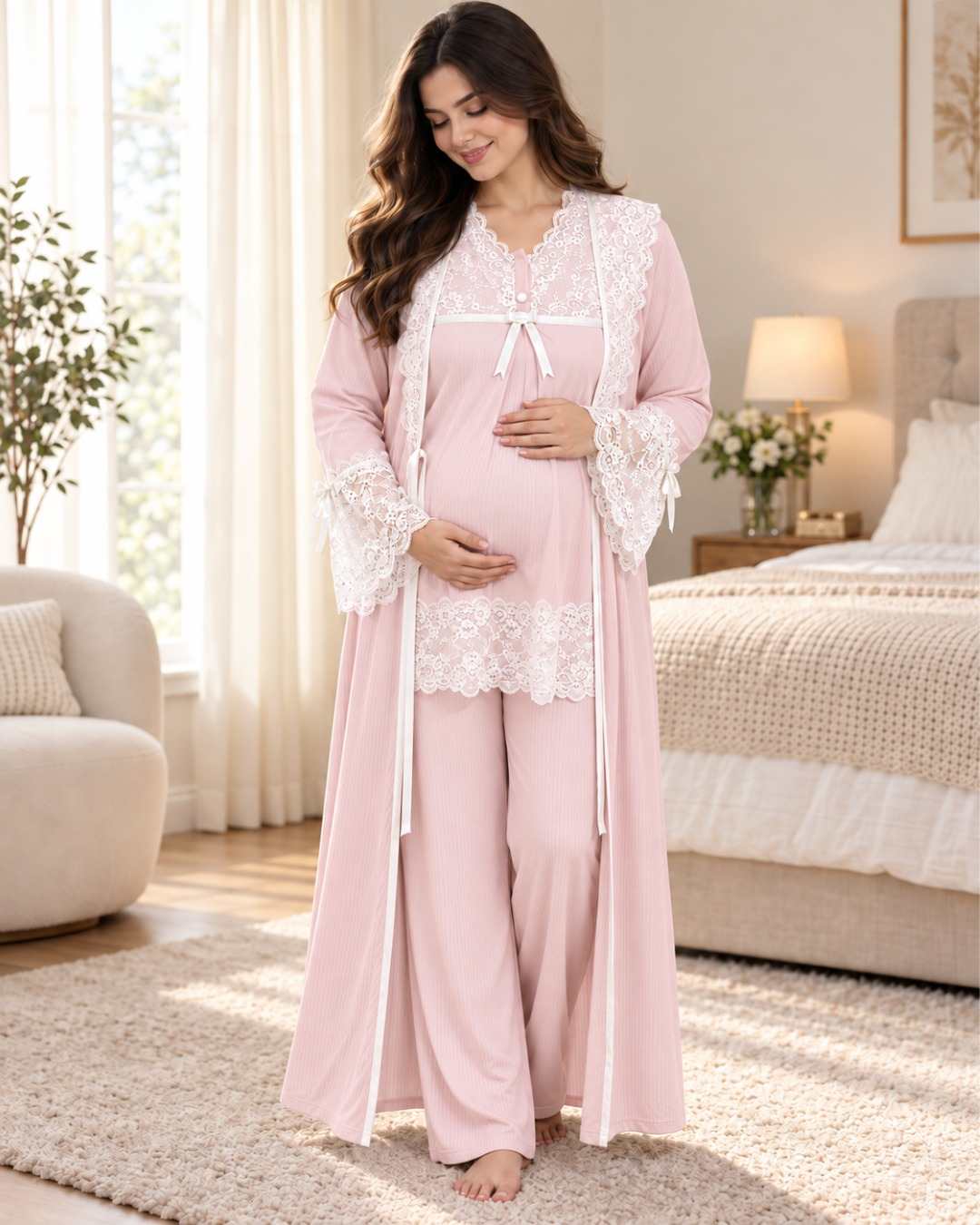 Maternity Pyjama Set 3-Piece – Soft Pink | Tobay