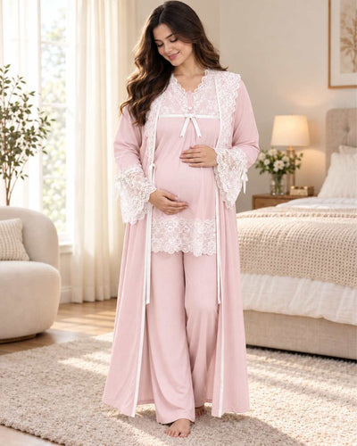 Maternity Pyjama Set 3-Piece – Soft Pink | Tobay