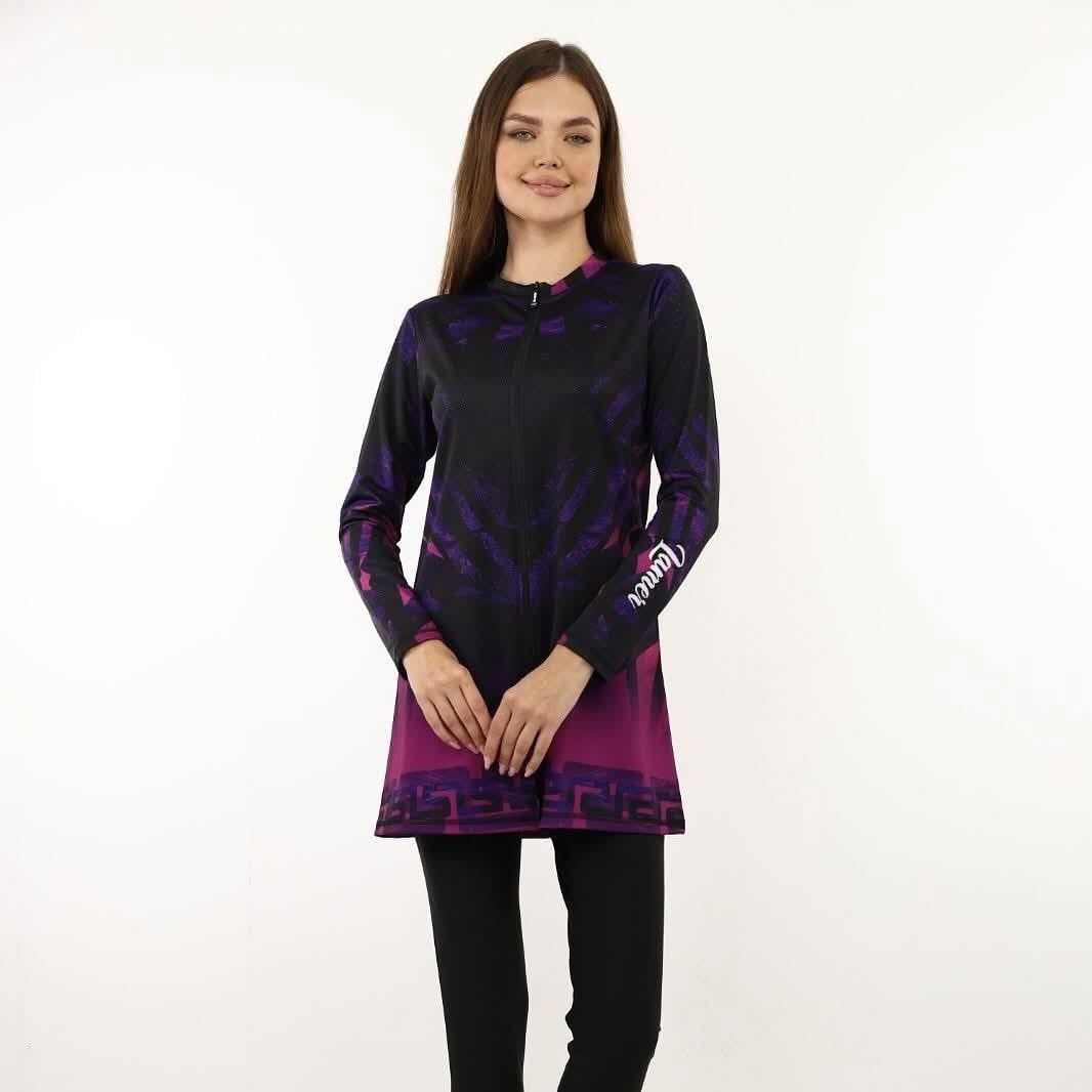 "Purple & Black Print" Modest & Comfortable Swimsuit | TOBAY
