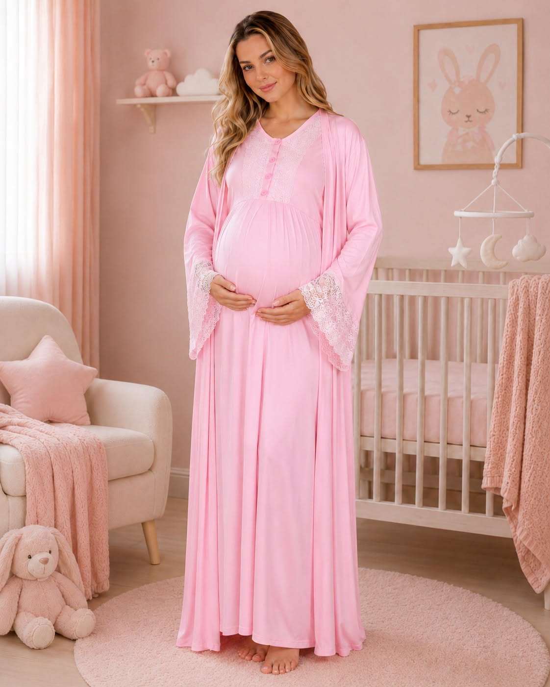 طقم المستشفى والولادة للأم 2 قطعة – Pink | Tobay