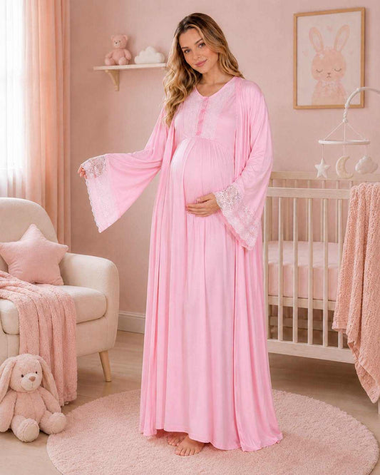 طقم المستشفى والولادة للأم 2 قطعة – Pink | Tobay