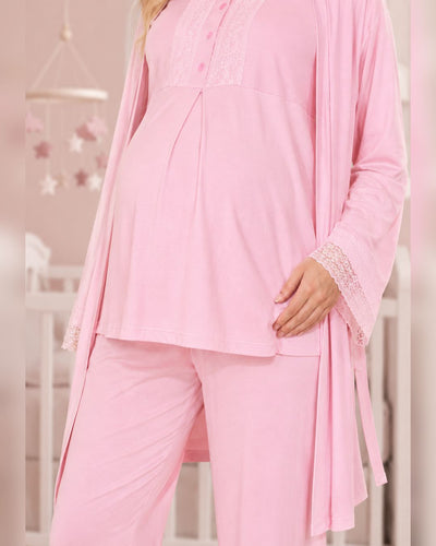  Maternity pyjama & Hospital Delivery Set 3-pieces – Pink | Tobay