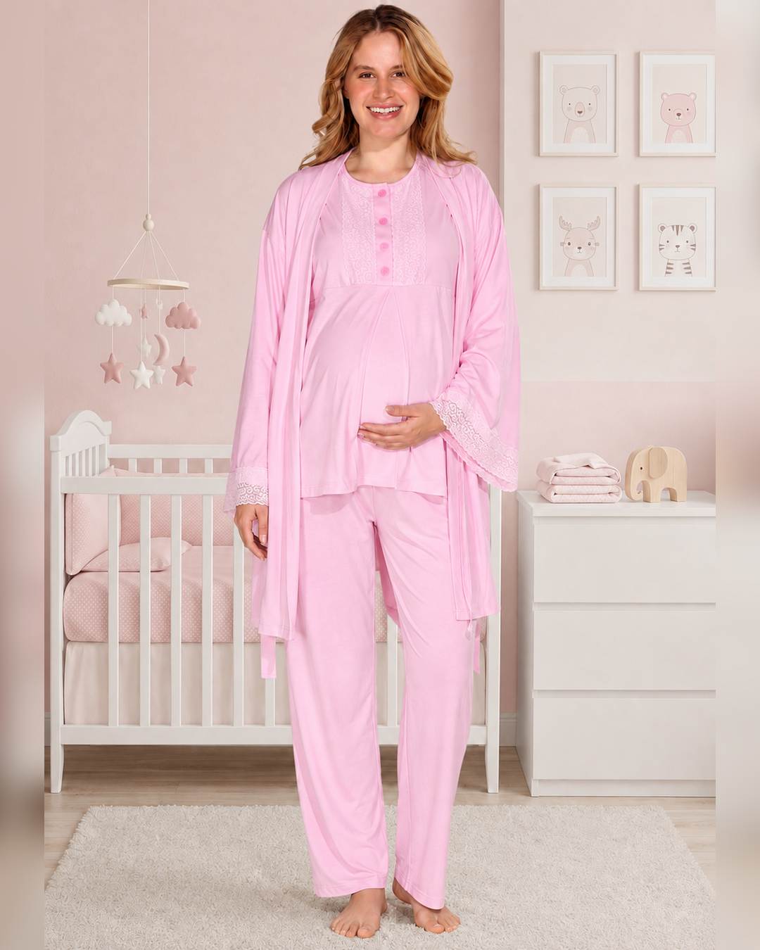  Maternity pyjama & Hospital Delivery Set 3-pieces – Pink | Tobay