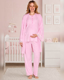  Maternity pyjama & Hospital Delivery Set 3-pieces – Pink | Tobay
