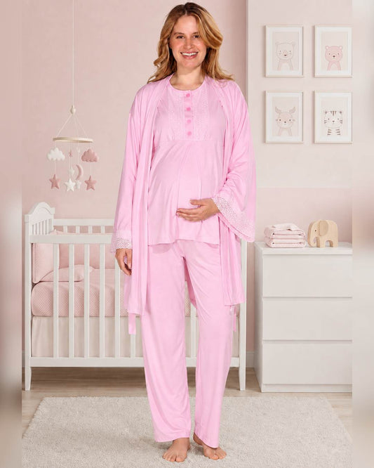 Maternity pyjama & Hospital Delivery Set 3-pieces – Pink | Tobay