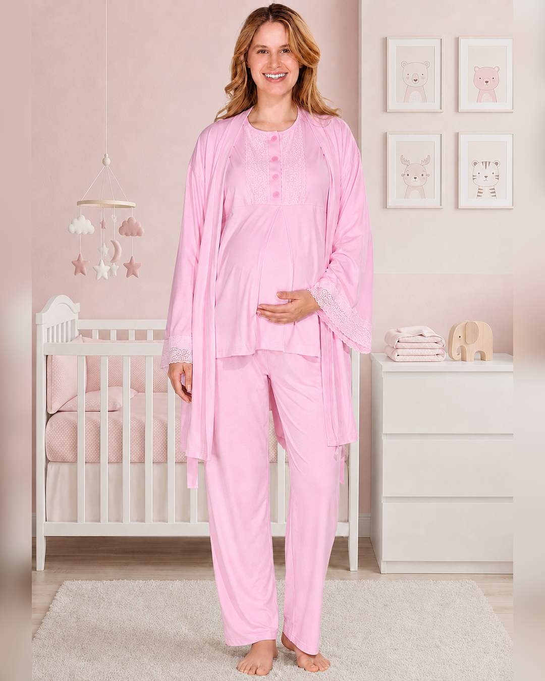  Maternity pyjama & Hospital Delivery Set 3-pieces – Pink | Tobay