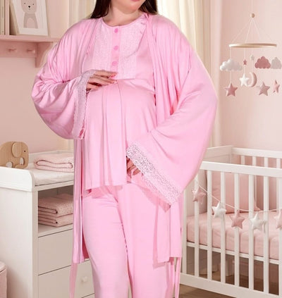  Maternity pyjama & Hospital Delivery Set 3-pieces – Pink | Tobay