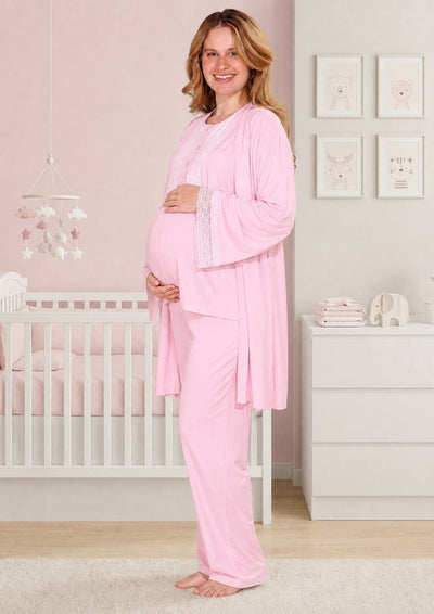 Maternity pyjama & Hospital Delivery Set 3-pieces – Pink | Tobay