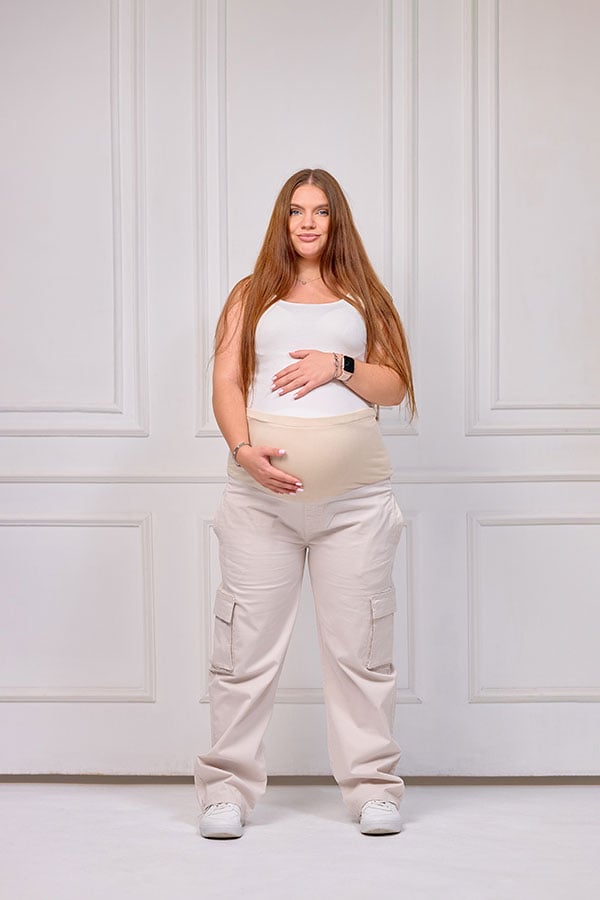 Maternity Cargo Gabardine Trousers - Beige - Comfortable for everyday wear | Tobay